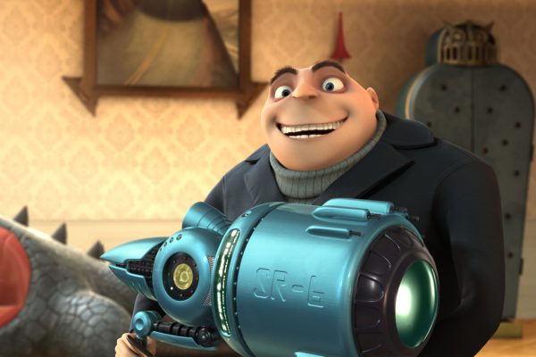 Gru (STEVE CARELL) grabs his stolen shrink ray in Universal Pictures and Illumination Entertainment?s inaugural 3-D CGI feature, ?Despicable Me?.  The film tells the story of one the world?s greatest villains who meets his match in three little girls.