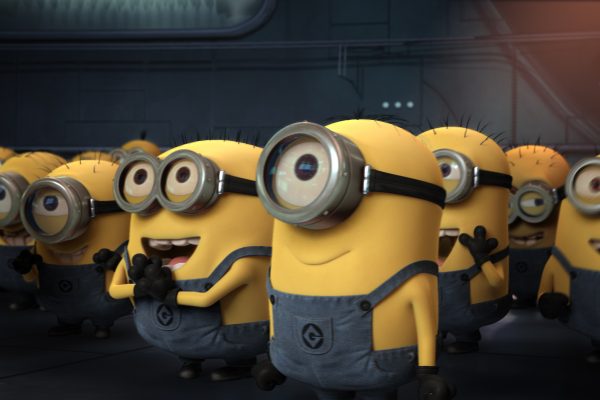 Gru?s minions (voiced by JEMAINE CLEMENT) wait for their orders in Universal Pictures and Illumination Entertainment?s inaugural 3-D CGI feature, ?Despicable Me?.  The film tells the story of one of the world?s greatest super-villains, who has just met his greatest challenge in three little girls.